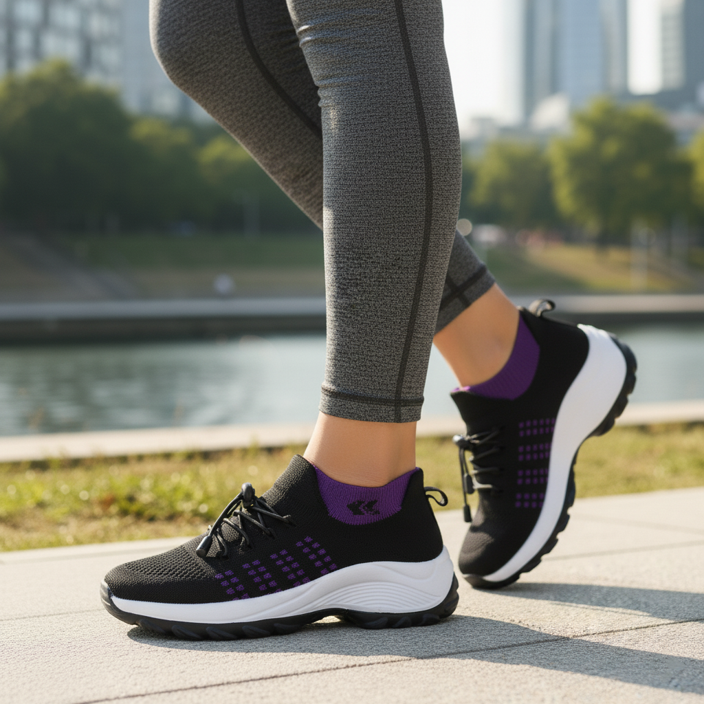 Tejido De Punto Para Zapatillas Ortopédicas Ambulo - Morado Negro