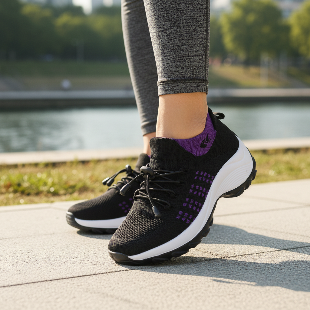 Tejido De Punto Para Zapatillas Ortopédicas Ambulo - Morado Negro
