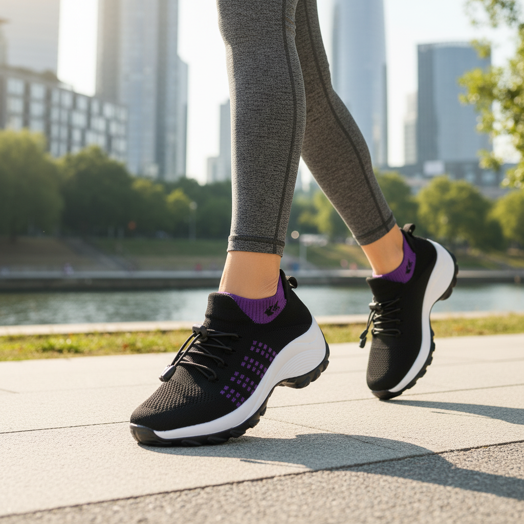 Tejido De Punto Para Zapatillas Ortopédicas Ambulo - Morado Negro