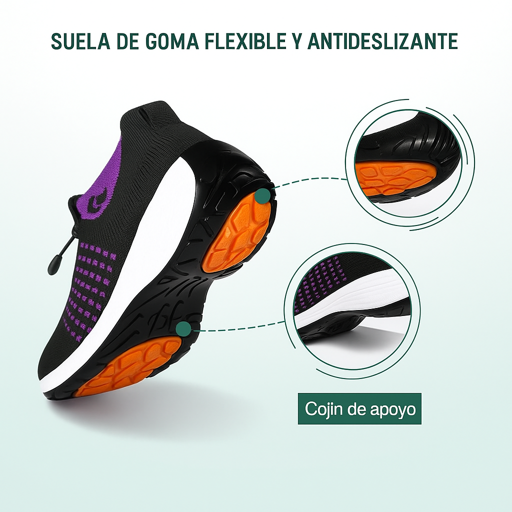 Tejido De Punto Para Zapatillas Ortopédicas Ambulo - Morado Negro