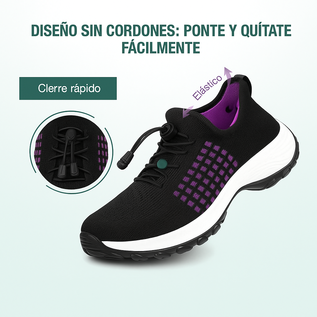 Tejido De Punto Para Zapatillas Ortopédicas Ambulo - Morado Negro